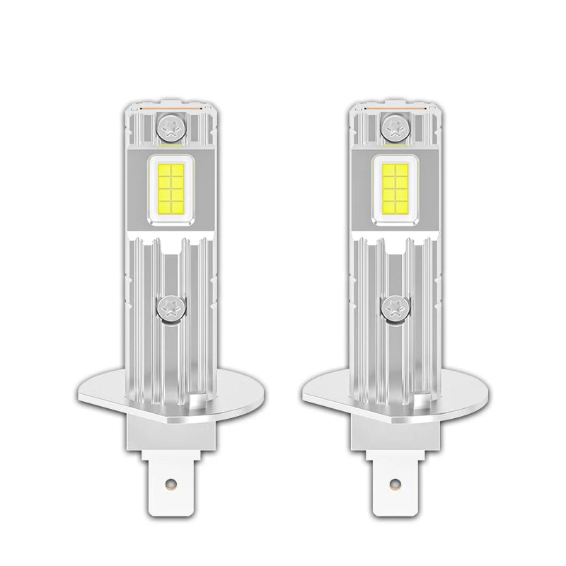 2Pcs H1 LED Car Headlight Bulbs H1 Led Canbus Fog Lights Fanless 1:1 Mini Size Wireless 6500K White Plug&Play Auto Lamps 12V 24V