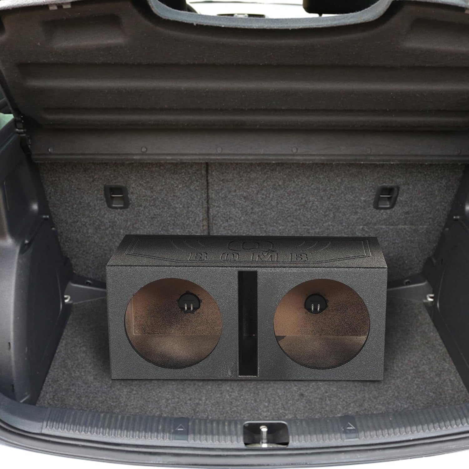 QBOMB10V Dual 10 Inch Vented Port Subwoofer Sub Box, 1 Cubic Foot per Sub, Tuning Frequency 40 Hz, with Bedliner Spray