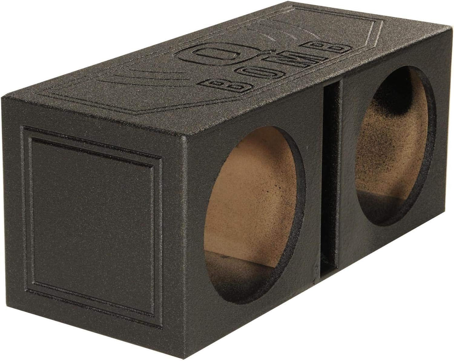 QBOMB10V Dual 10 Inch Vented Port Subwoofer Sub Box, 1 Cubic Foot per Sub, Tuning Frequency 40 Hz, with Bedliner Spray