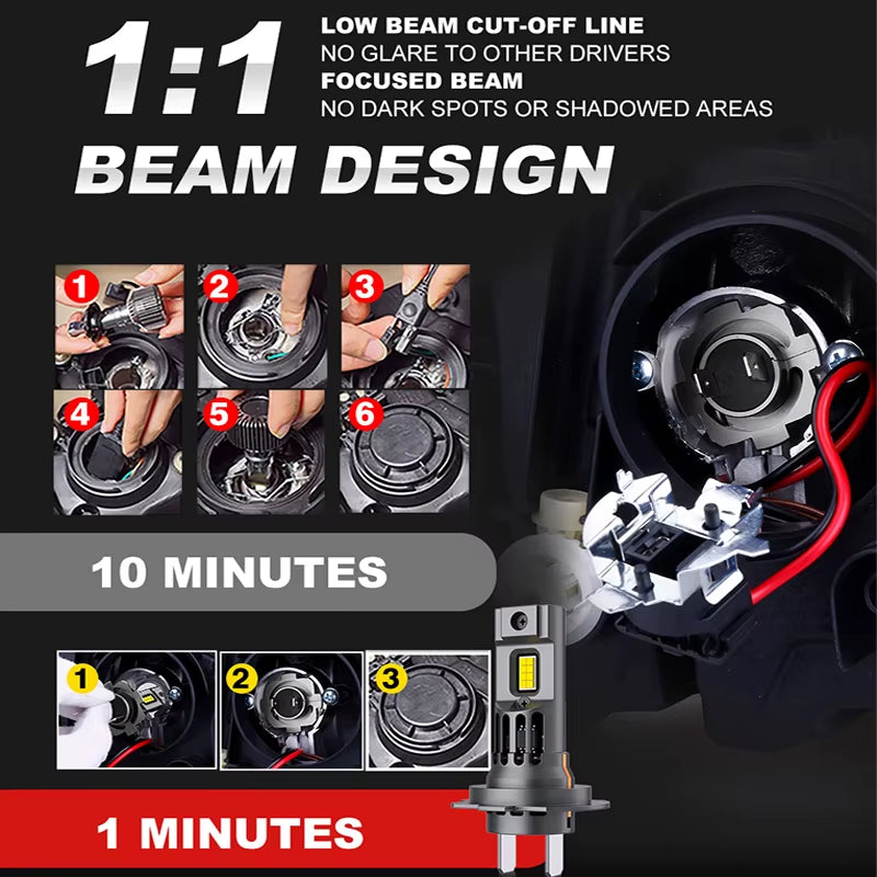 110W Turbo H7 LED CANBUS Lights 30000LM H4 H11 9005 9006 HB3 HB4 Mini Lamp 7035 CSP Wireless Car Headlight Bulbs with Fan