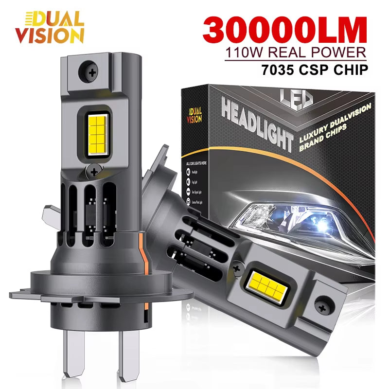 110W Turbo H7 LED CANBUS Lights 30000LM H4 H11 9005 9006 HB3 HB4 Mini Lamp 7035 CSP Wireless Car Headlight Bulbs with Fan