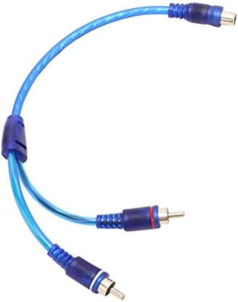 RCA Y Adapter Connector 1 Female to 2 Male, Car Audio RCA Splitter Adapter Cable, Blue (2 Pack)