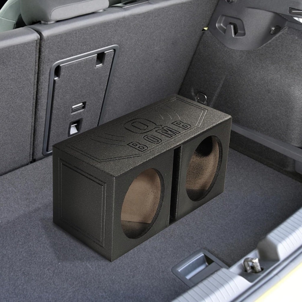 QBOMB10V Dual 10 Inch Vented Port Subwoofer Sub Box, 1 Cubic Foot per Sub, Tuning Frequency 40 Hz, with Bedliner Spray