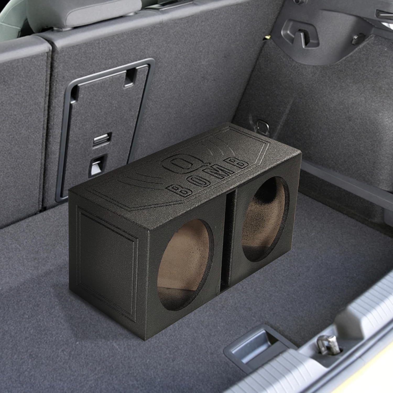 QBOMB10V Dual 10 Inch Vented Port Subwoofer Sub Box, 1 Cubic Foot per Sub, Tuning Frequency 40 Hz, with Bedliner Spray
