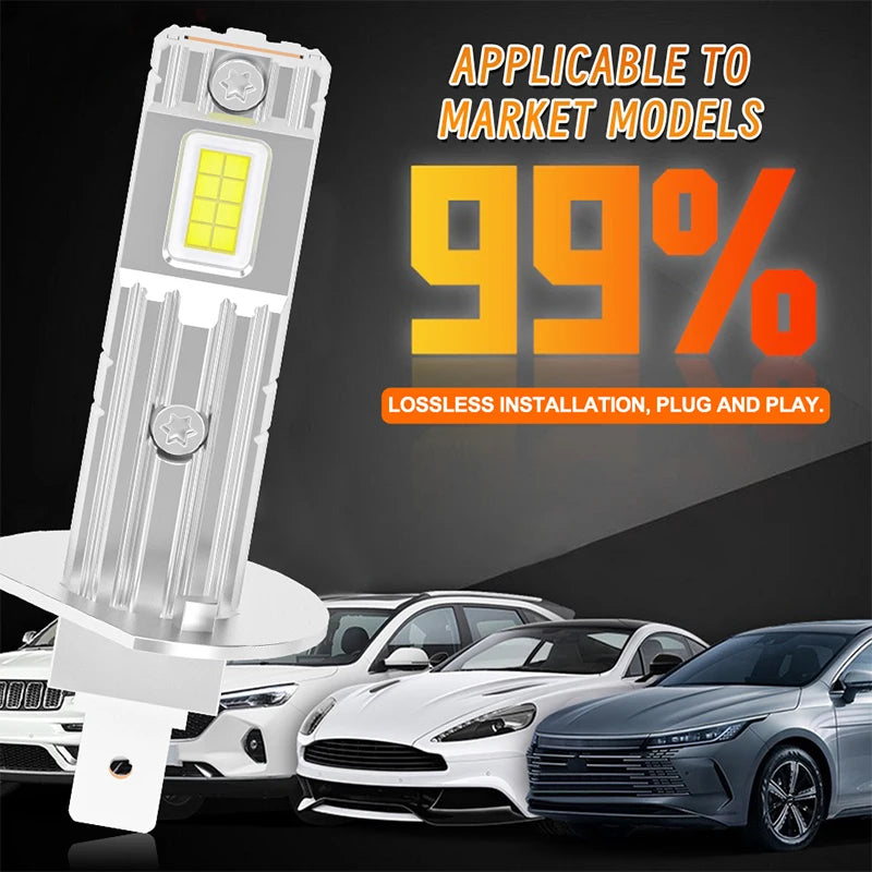 2Pcs H1 LED Car Headlight Bulbs H1 Led Canbus Fog Lights Fanless 1:1 Mini Size Wireless 6500K White Plug&Play Auto Lamps 12V 24V