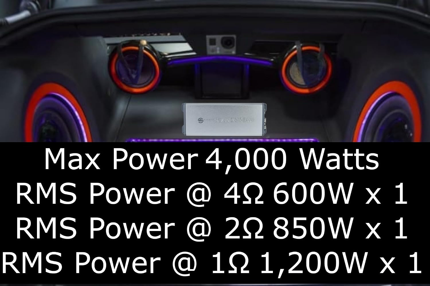 RSM1.4000D, Compact Class-D Subwoofer Amplifier, 4,000 Watts Small Monoblock Amplifier, 1,200 Watts RMS 1 Channel 1 Ohm Stable Car Amp