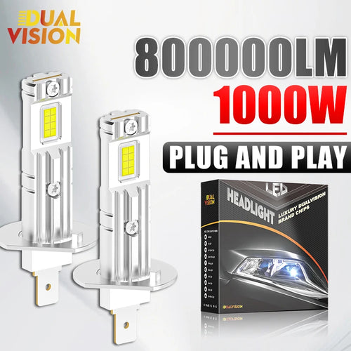 2Pcs H1 LED Car Headlight Bulbs H1 Led Canbus Fog Lights Fanless 1:1 Mini Size Wireless 6500K White Plug&Play Auto Lamps 12V 24V