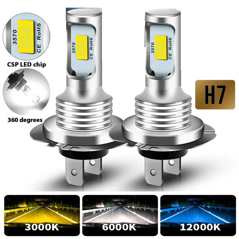 2Pcs H7 CSP Mini LED H4 H1 H11 Car Headlight Bulbs H8 HB3 HB4 9005 9006 Led Canbus 100W 20000LM 6000K 12V 24V Auto Fog Lights