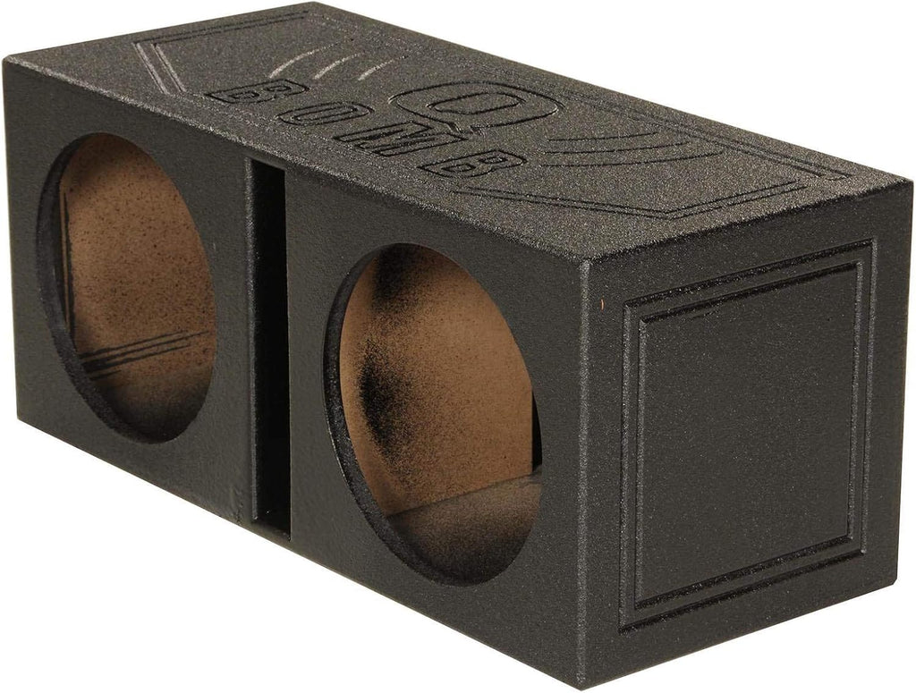 QBOMB10V Dual 10 Inch Vented Port Subwoofer Sub Box, 1 Cubic Foot per Sub, Tuning Frequency 40 Hz, with Bedliner Spray